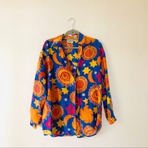 RARE Vintage Silk Blouse - Sun + Moon